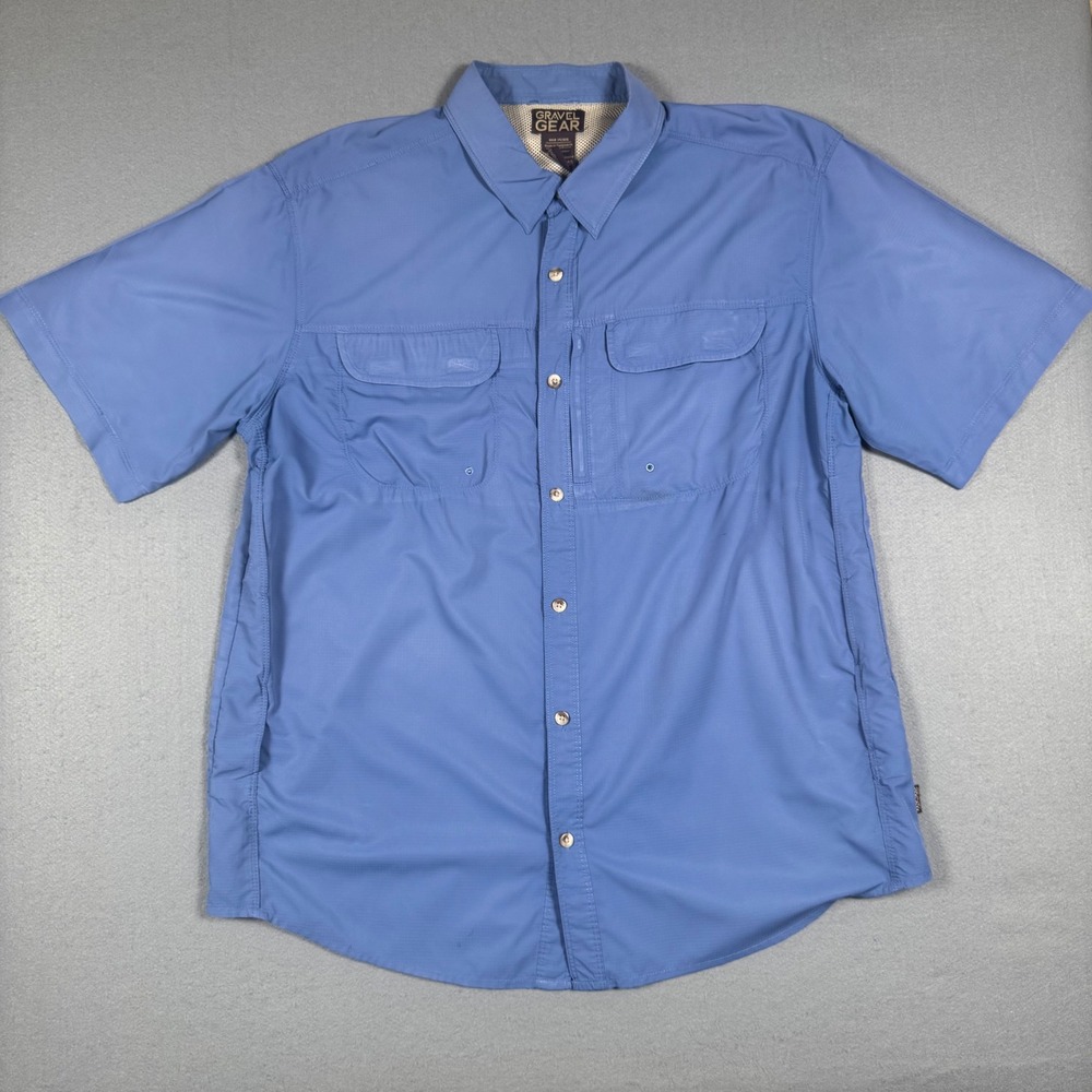 Gravel Gear Mens XL Blue Performance Fishing Shirt Vented Short Sleeve Hiking